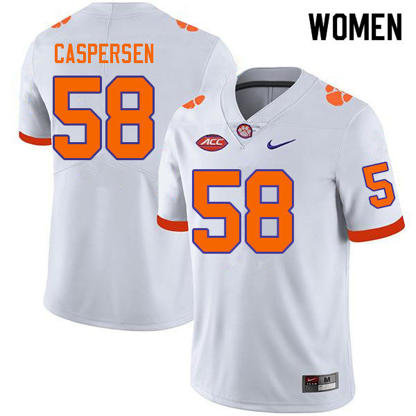 Women #58 Holden Caspersen Clemson Tigers College Football Jerseys Sale-White
